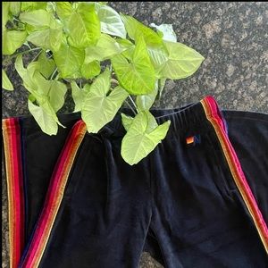 AVIATOR NATION WIDE LEG VELOUR STRIPE TRACK PANTS